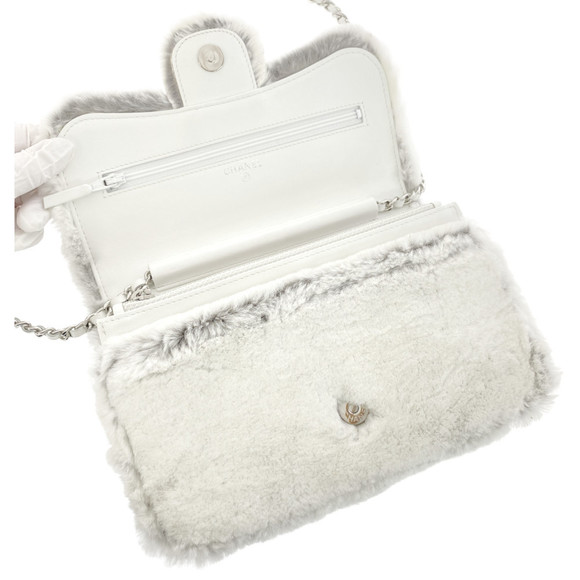CHANEL Orirag Fur Chain Wallet White Grey - Picture 5 of 10